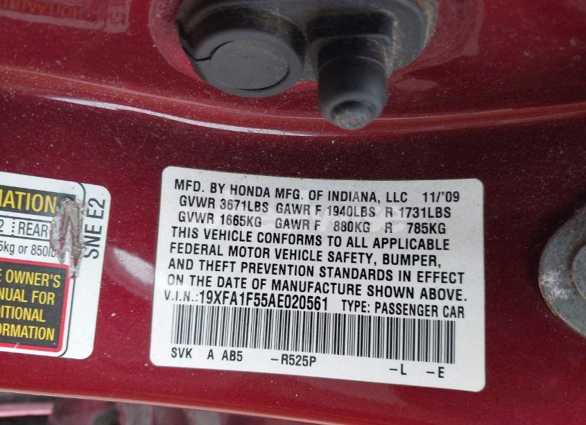 Photo 9 of 2010 Honda Civic LX (VIN 19XFA1F55AE020561)