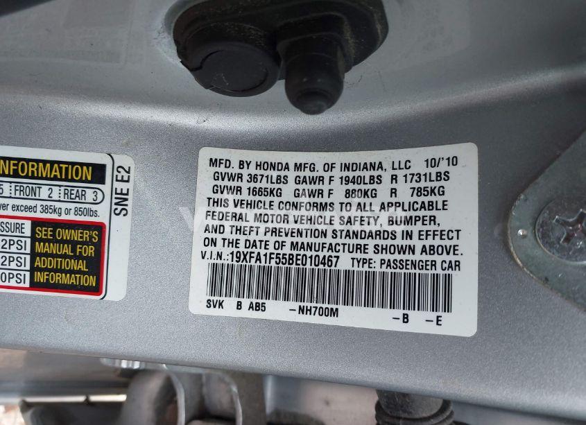 Photo 9 of 2011 Honda Civic LX (VIN 19XFA1F55BE010467)