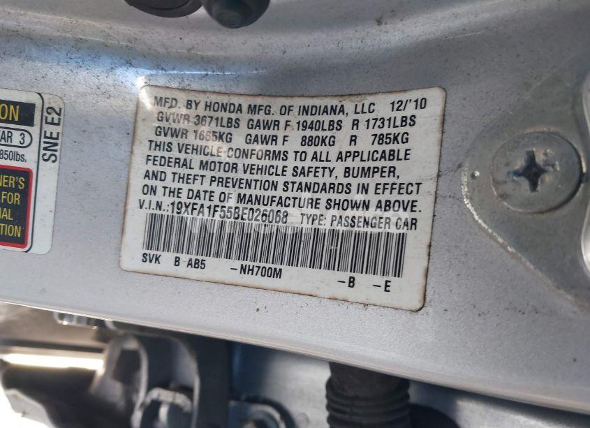 Photo 9 of 2011 Honda Civic LX (VIN 19XFA1F55BE026068)