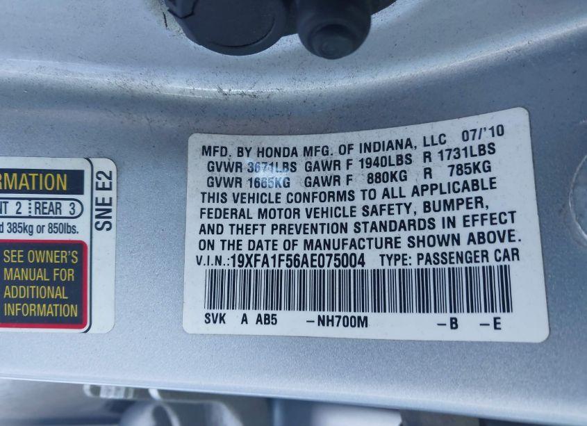 Photo 9 of 2010 Honda Civic LX (VIN 19XFA1F56AE075004)