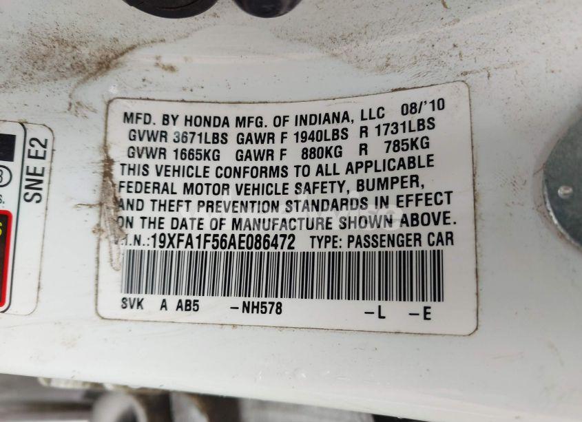 Photo 9 of 2010 Honda Civic LX (VIN 19XFA1F56AE086472)