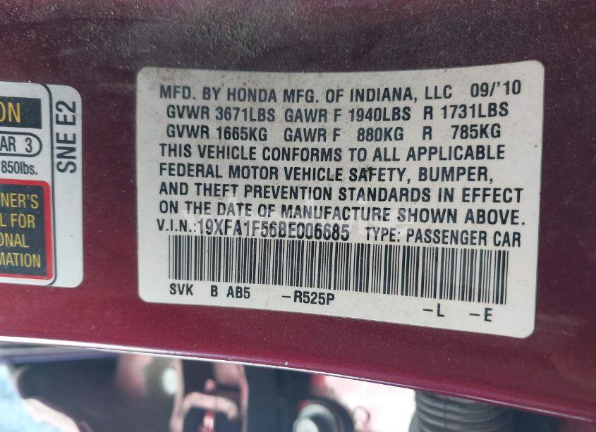 Photo 9 of 2011 Honda Civic LX (VIN 19XFA1F56BE006685)