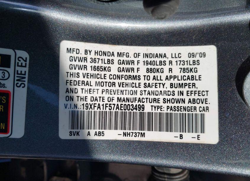 Photo 9 of 2010 Honda Civic LX (VIN 19XFA1F57AE003499)