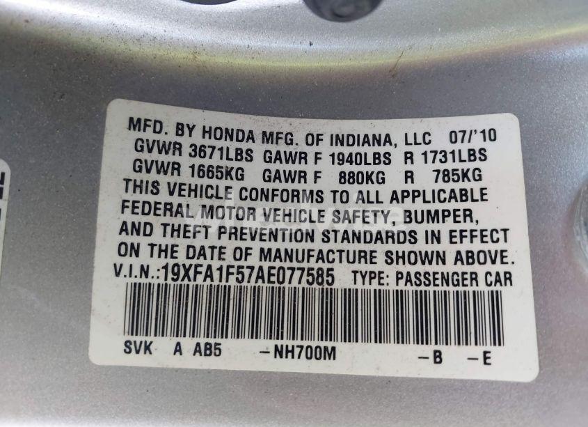 Photo 9 of 2010 Honda Civic LX (VIN 19XFA1F57AE077585)