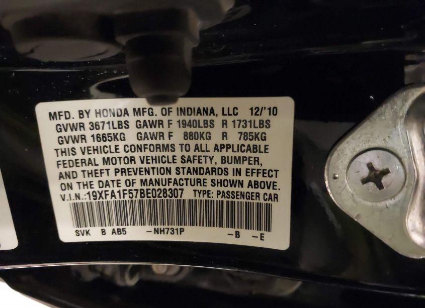 Photo 9 of 2011 Honda Civic LX (VIN 19XFA1F57BE028307)