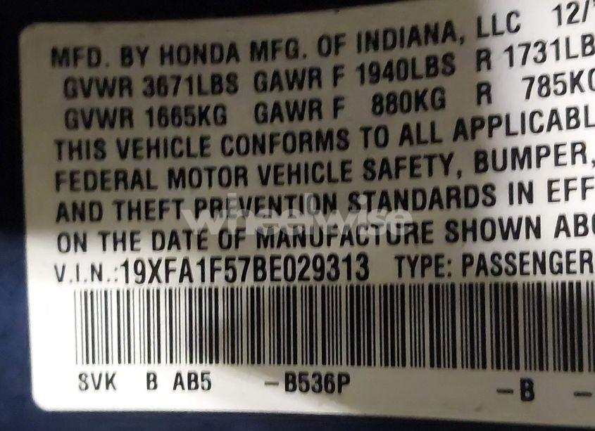 Photo 9 of 2011 Honda Civic LX (VIN 19XFA1F57BE029313)