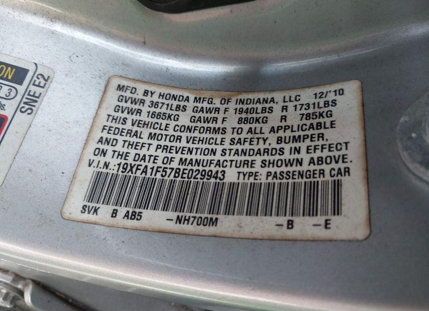 Photo 9 of 2011 Honda Civic LX (VIN 19XFA1F57BE029943)