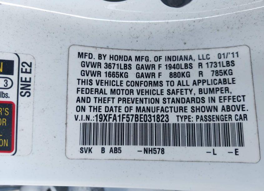 Photo 9 of 2011 Honda Civic LX (VIN 19XFA1F57BE031823)