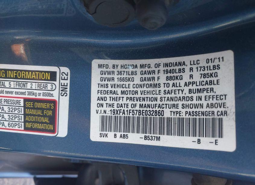 Photo 9 of 2011 Honda Civic LX (VIN 19XFA1F57BE032860)