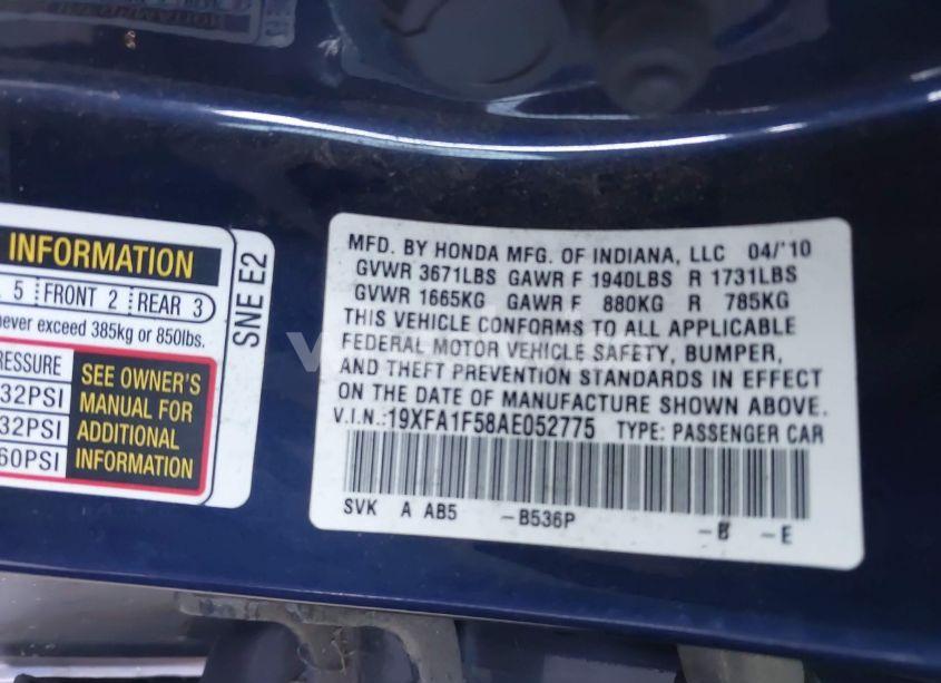 Photo 9 of 2010 Honda Civic LX (VIN 19XFA1F58AE052775)