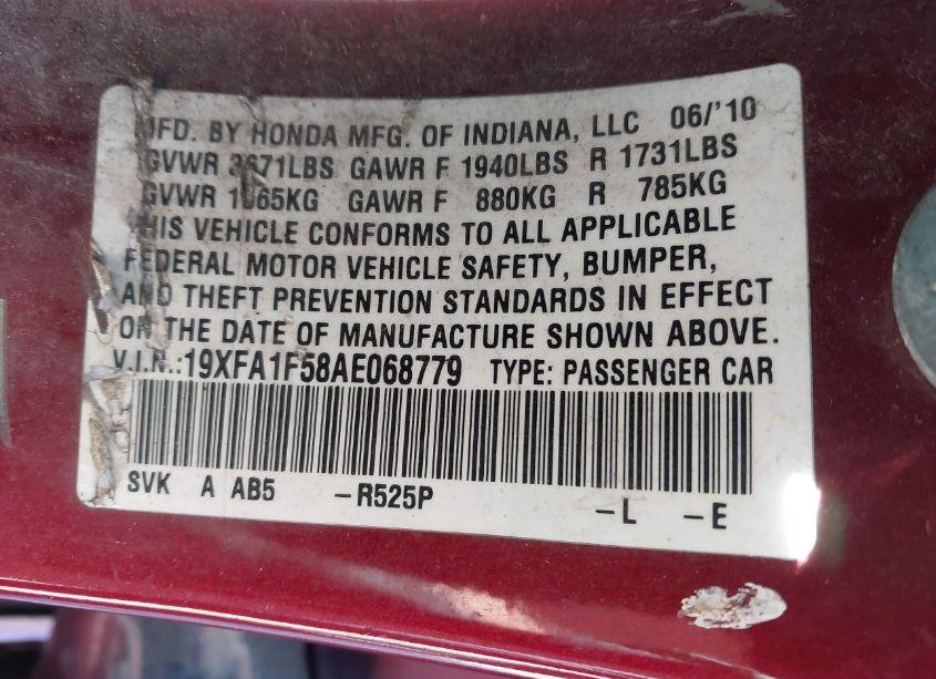 Photo 9 of 2010 Honda Civic LX (VIN 19XFA1F58AE068779)