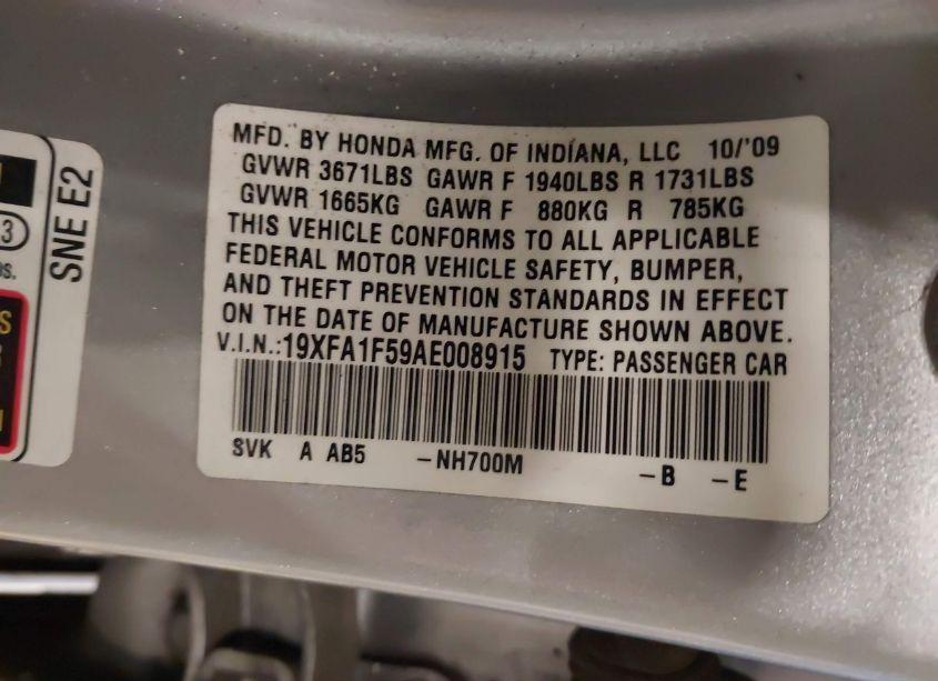 Photo 9 of 2010 Honda Civic LX (VIN 19XFA1F59AE008915)