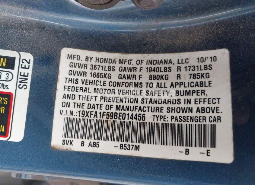 Photo 9 of 2011 Honda Civic LX (VIN 19XFA1F59BE014456)