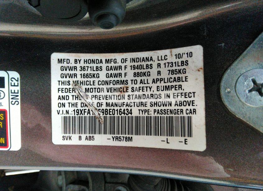Photo 9 of 2011 Honda Civic LX (VIN 19XFA1F59BE016434)