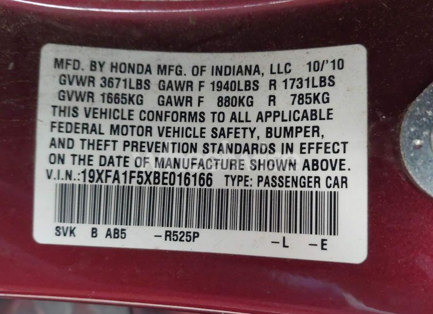 Photo 9 of 2011 Honda Civic LX (VIN 19XFA1F5XBE016166)