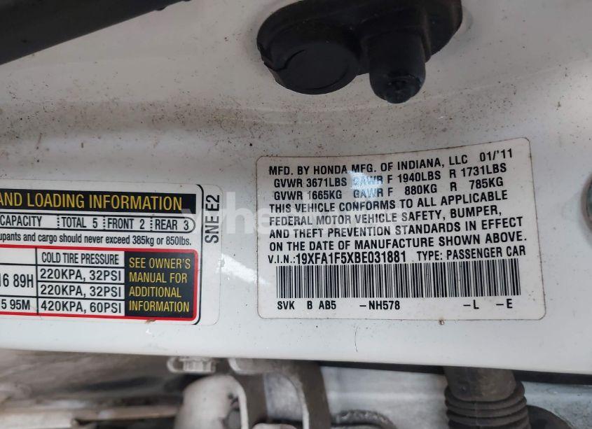 Photo 9 of 2011 Honda Civic LX (VIN 19XFA1F5XBE031881)