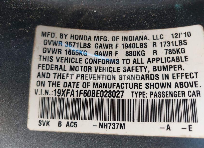 Photo 9 of 2011 Honda Civic LX-S (VIN 19XFA1F60BE028027)