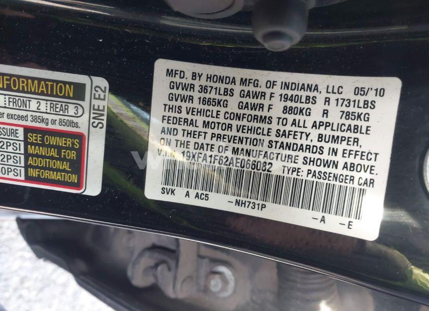 Photo 9 of 2010 Honda Civic LX-S (VIN 19XFA1F62AE066082)