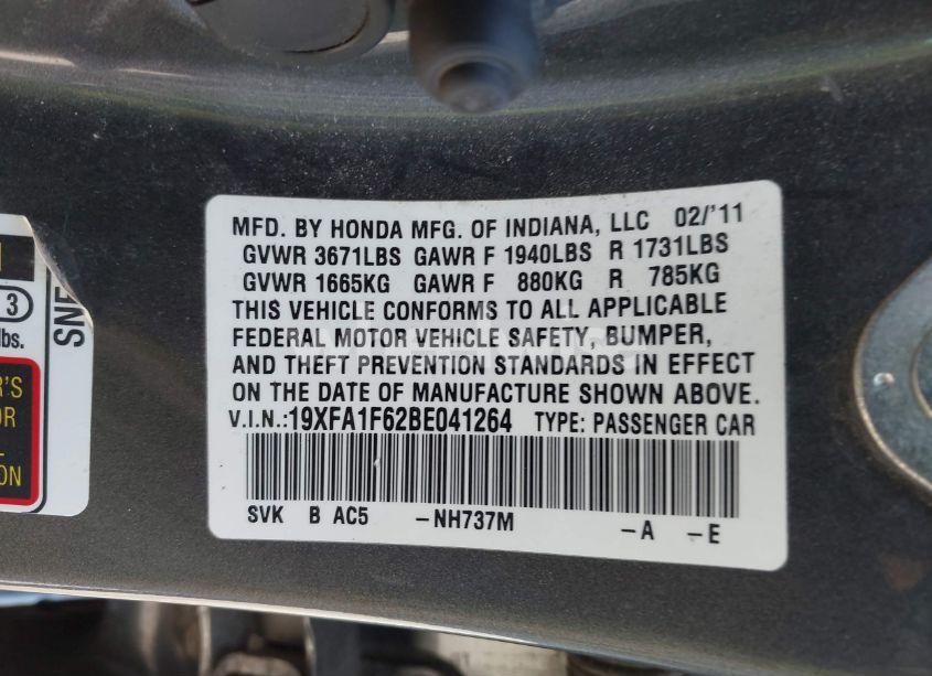 Photo 9 of 2011 Honda Civic LX-S (VIN 19XFA1F62BE041264)