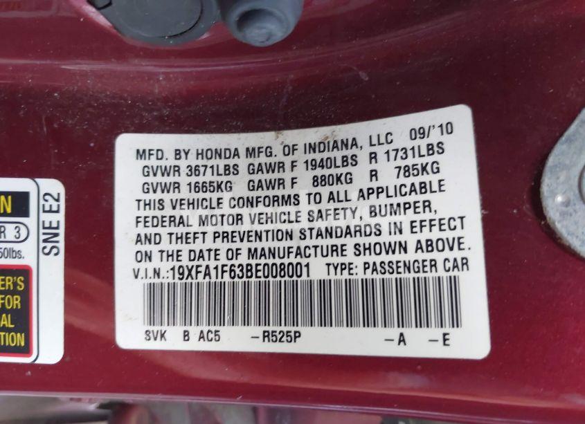 Photo 9 of 2011 Honda Civic LX-S (VIN 19XFA1F63BE008001)