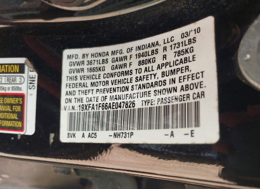 Photo 9 of 2010 Honda Civic LX-S (VIN 19XFA1F66AE047826)