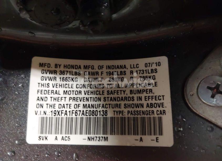 Photo 9 of 2010 Honda Civic LX-S (VIN 19XFA1F67AE080138)