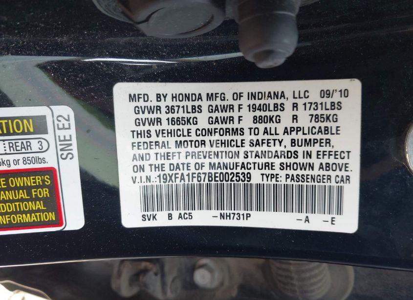 Photo 9 of 2011 Honda Civic LX-S (VIN 19XFA1F67BE002539)