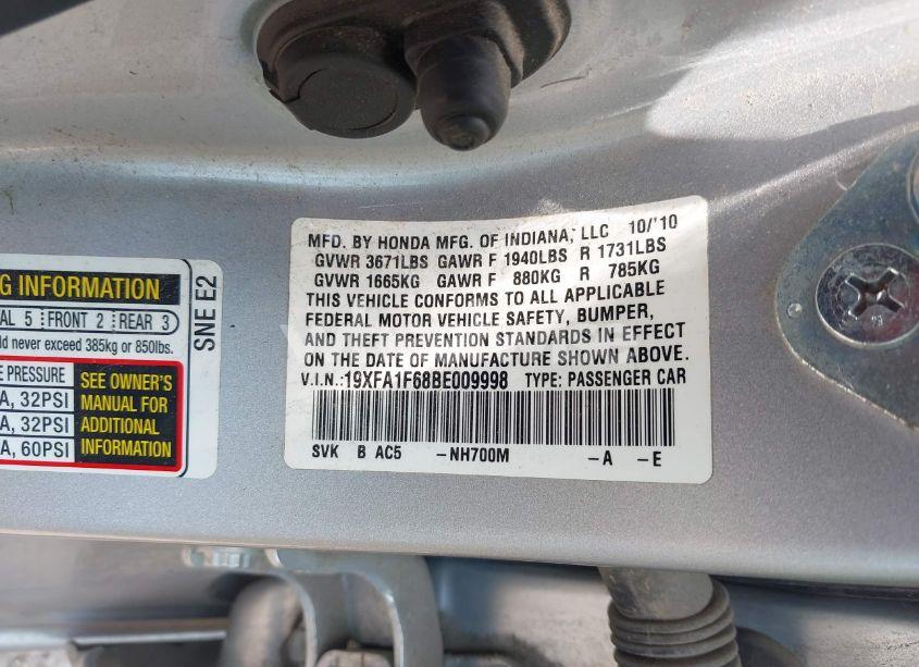 Photo 9 of 2011 Honda Civic LX-S (VIN 19XFA1F68BE009998)