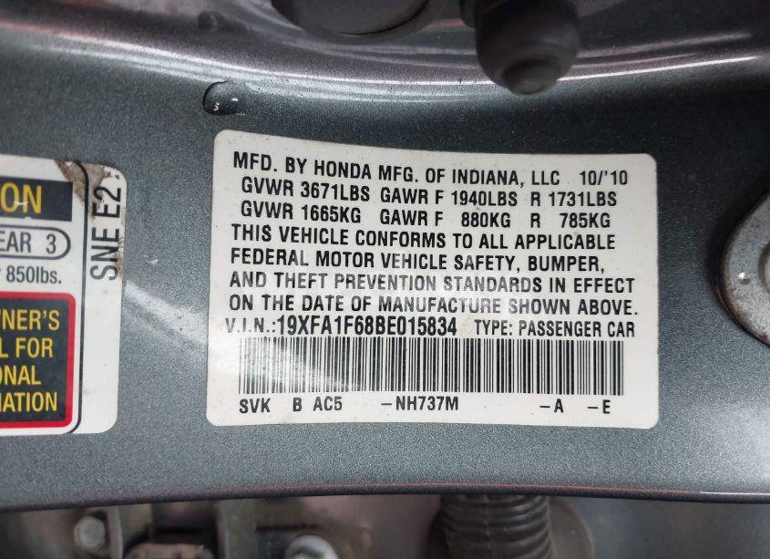 Photo 9 of 2011 Honda Civic LX-S (VIN 19XFA1F68BE015834)