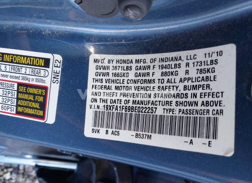 Photo 9 of 2011 Honda Civic LX-S (VIN 19XFA1F69BE022257)