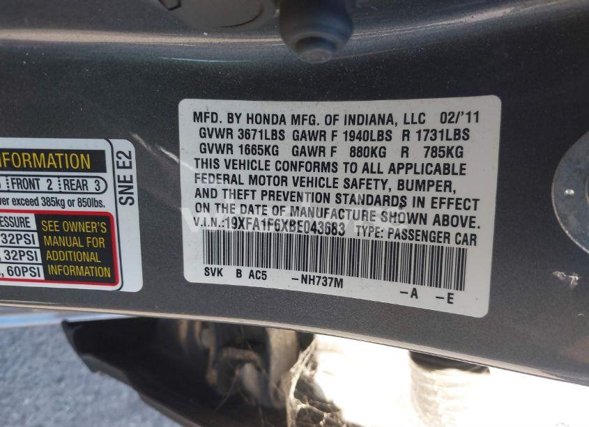 Photo 9 of 2011 Honda Civic LX-S (VIN 19XFA1F6XBE043683)