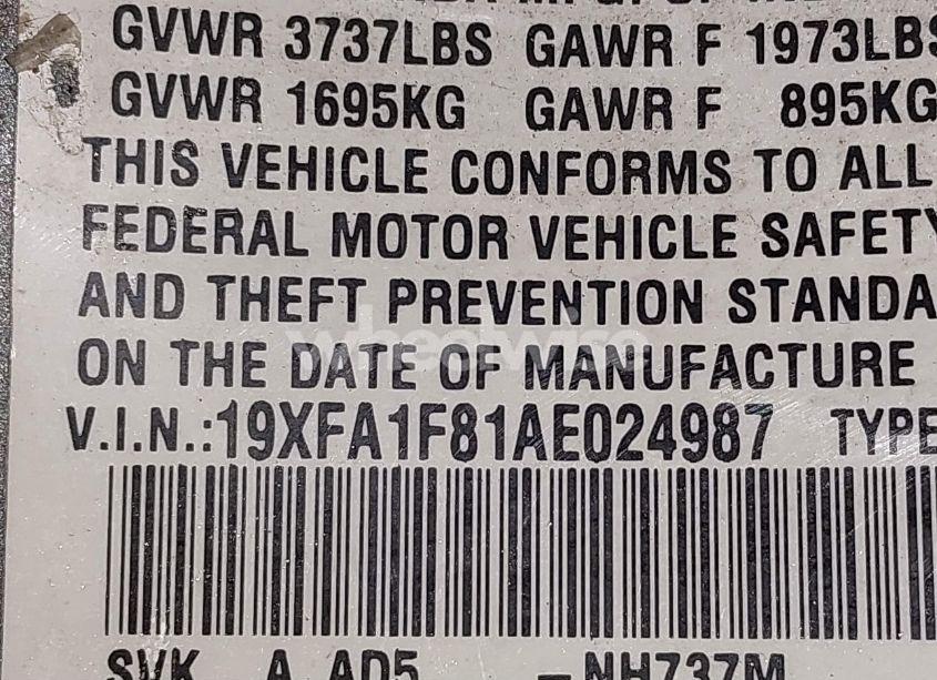 Photo 9 of 2010 Honda Civic EX (VIN 19XFA1F81AE024987)