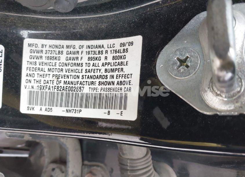 Photo 9 of 2010 Honda Civic EX (VIN 19XFA1F82AE002657)