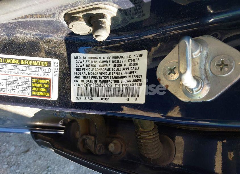 Photo 9 of 2010 Honda Civic EX (VIN 19XFA1F82AE007275)