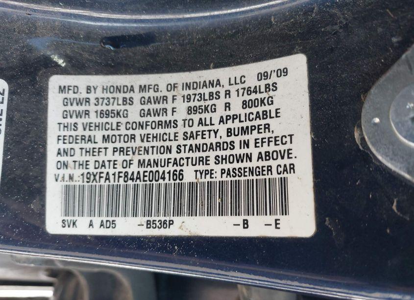 Photo 9 of 2010 Honda Civic EX (VIN 19XFA1F84AE004166)