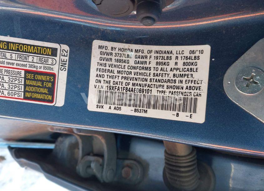 Photo 9 of 2010 Honda Civic EX (VIN 19XFA1F84AE069101)