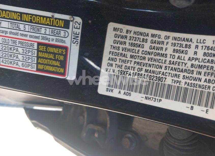 Photo 9 of 2010 Honda Civic EX (VIN 19XFA1F85AE023907)