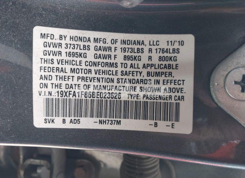 Photo 9 of 2011 Honda Civic EX (VIN 19XFA1F86BE023626)