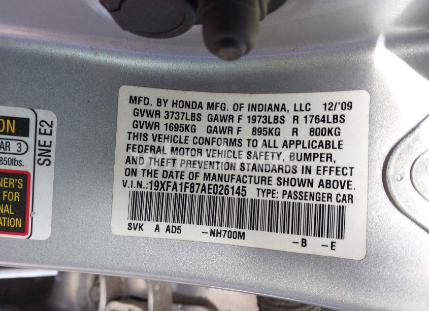 Photo 9 of 2010 Honda Civic EX (VIN 19XFA1F87AE026145)