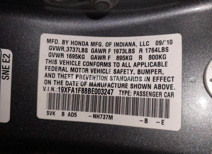 Photo 9 of 2011 Honda Civic EX (VIN 19XFA1F88BE003247)