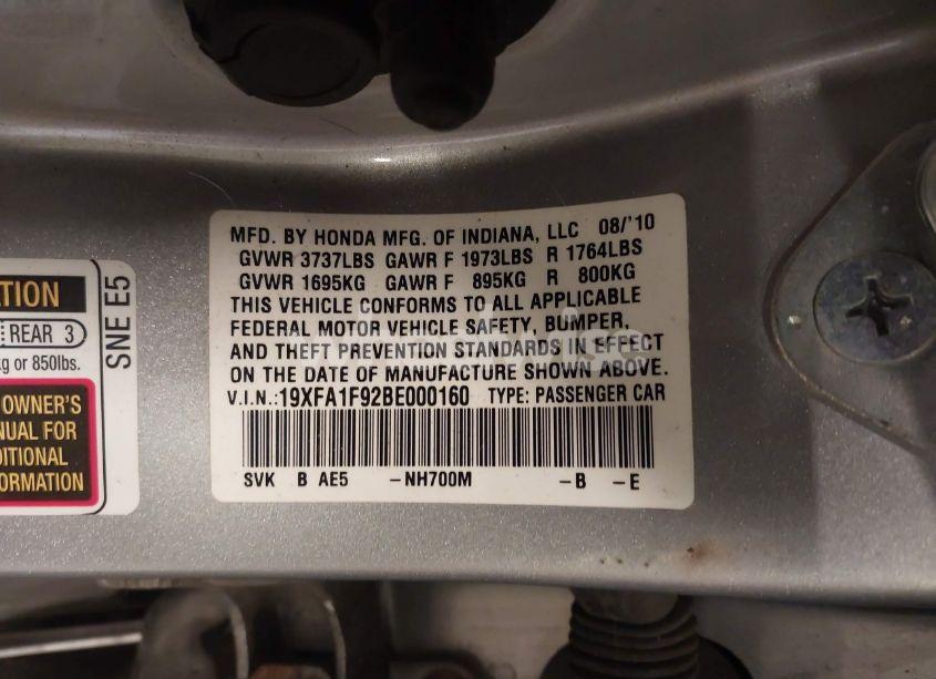 Photo 9 of 2011 Honda Civic EX-L (VIN 19XFA1F92BE000160)