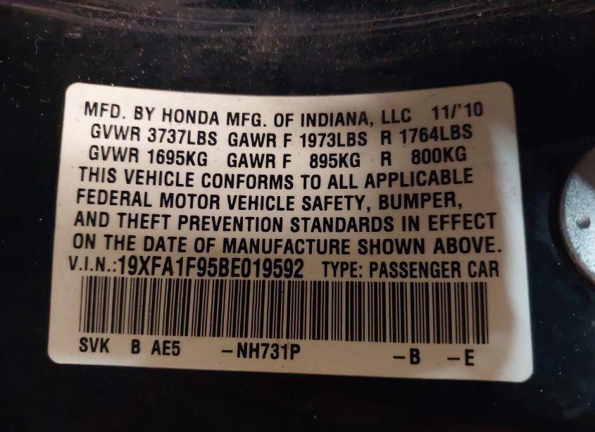 Photo 9 of 2011 Honda Civic EX-L (VIN 19XFA1F95BE019592)