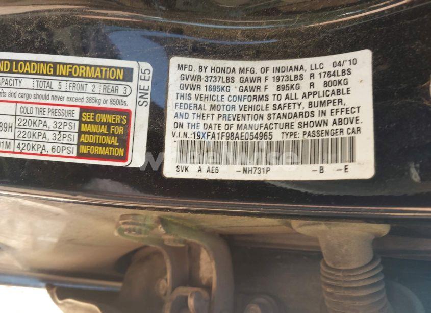 Photo 9 of 2010 Honda Civic EX-L (VIN 19XFA1F98AE054965)