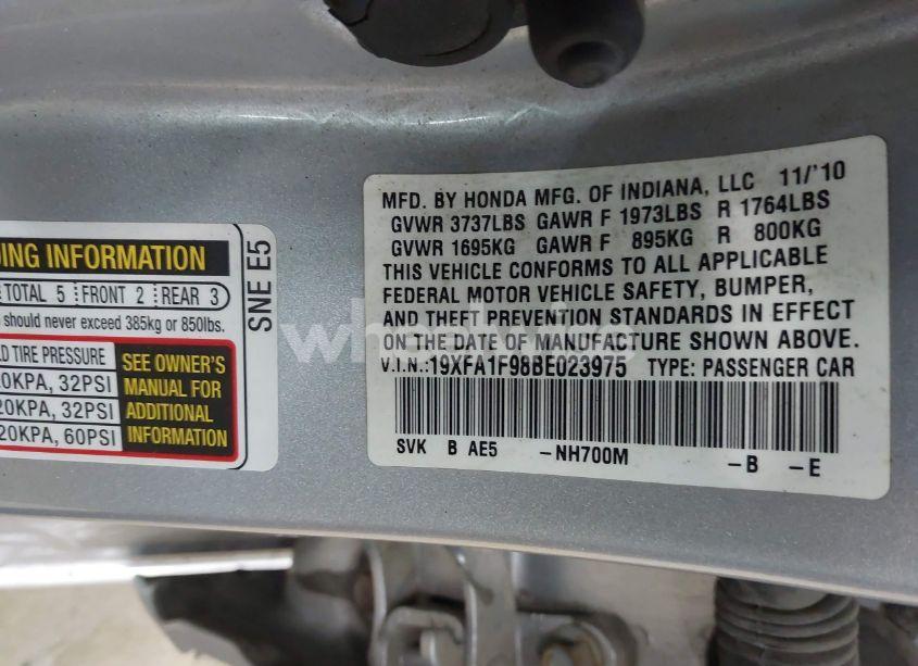 Photo 9 of 2011 Honda Civic EX-L (VIN 19XFA1F98BE023975)