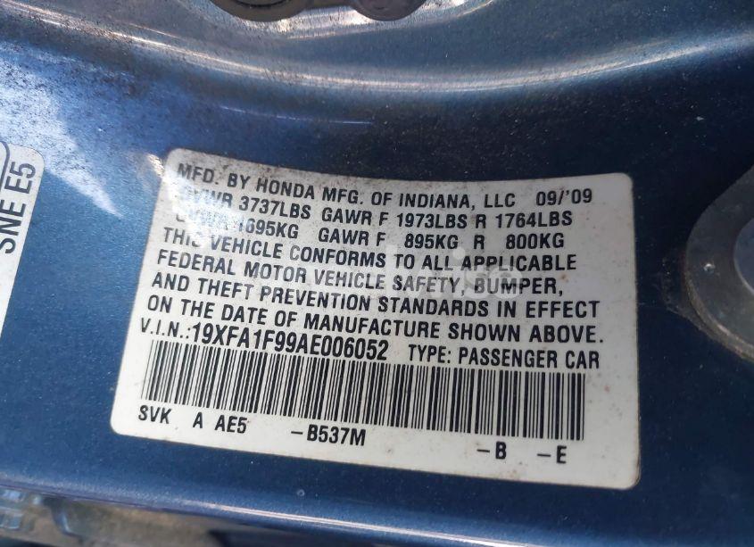 Photo 9 of 2010 Honda Civic EX-L (VIN 19XFA1F99AE006052)