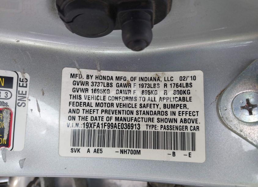 Photo 9 of 2010 Honda Civic EX-L (VIN 19XFA1F99AE036913)