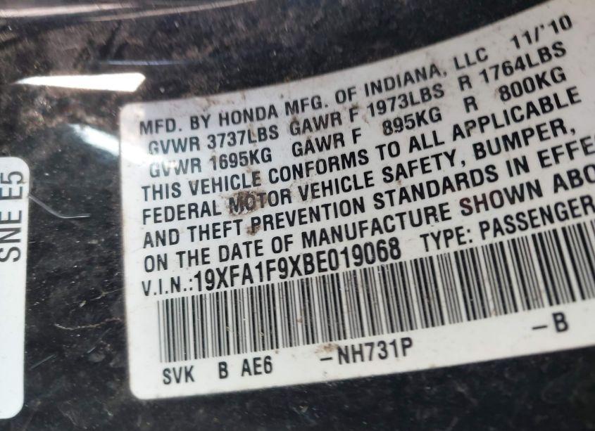 Photo 9 of 2011 Honda Civic EX-L (VIN 19XFA1F9XBE019068)
