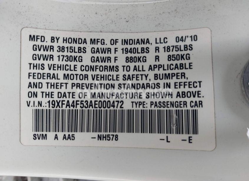 Photo 9 of 2010 Honda Civic GX (VIN 19XFA4F53AE000472)