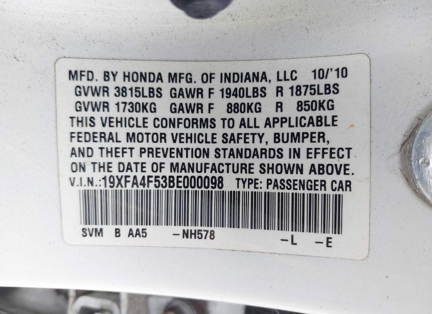 Photo 9 of 2011 Honda Civic GX (VIN 19XFA4F53BE000098)