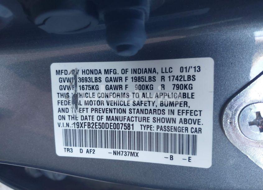 Photo 9 of 2013 Honda Civic LX (VIN 19XFB2E50DE007581)